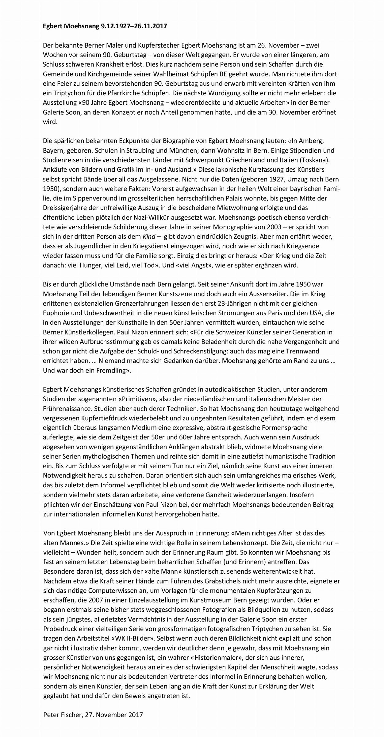 Egbert Moehsnang gestorben