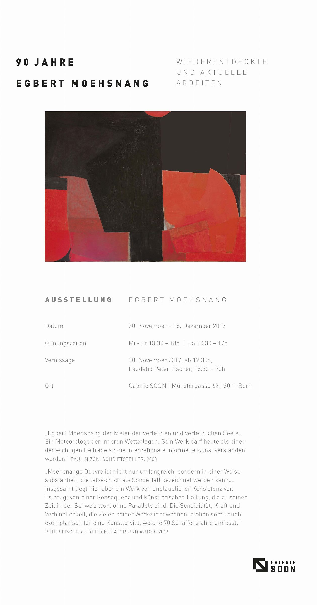 Einladung zur Ausstellung in der Soon Galerie, Bern